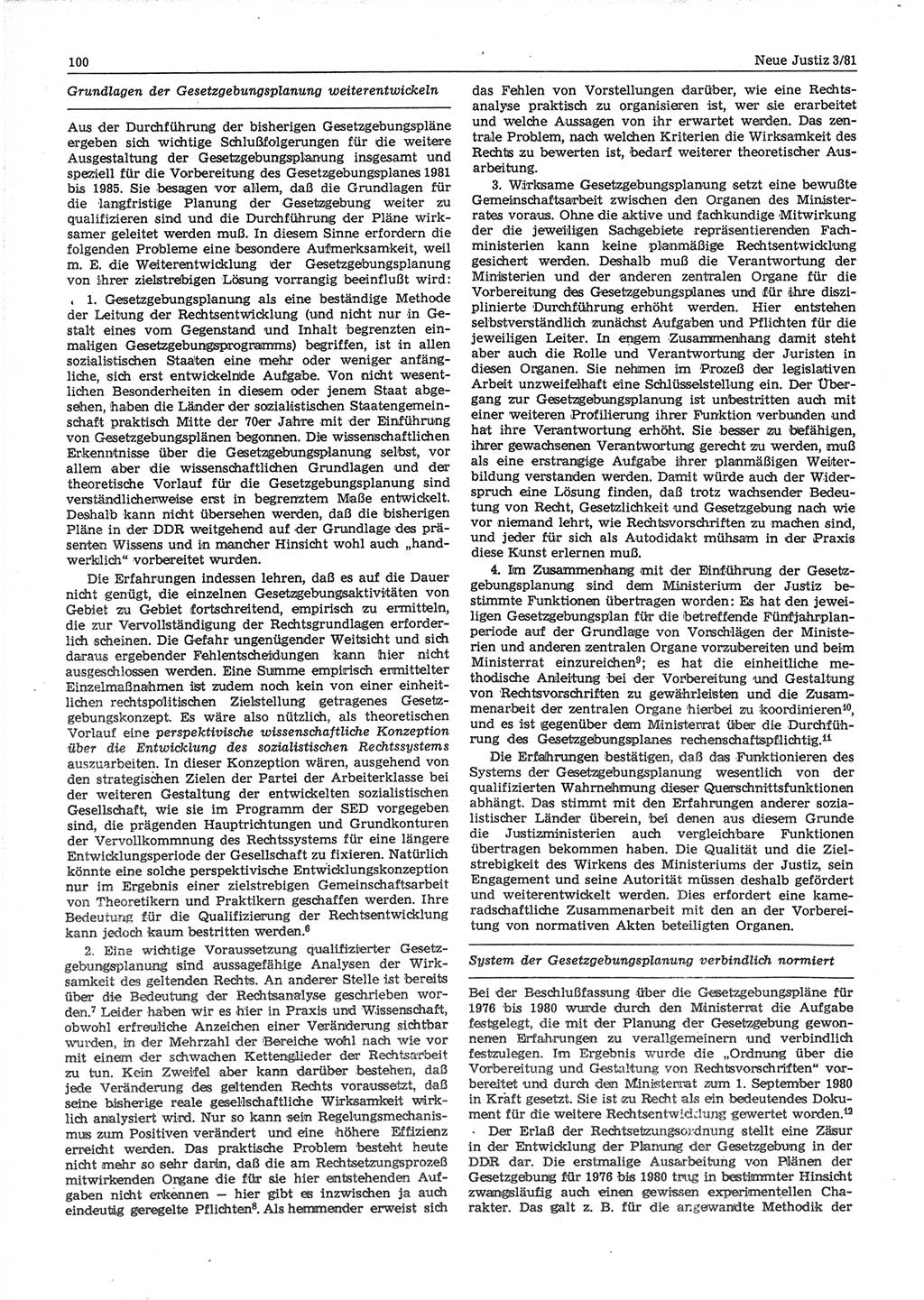 Neue Justiz (NJ), Zeitschrift für sozialistisches Recht und Gesetzlichkeit [Deutsche Demokratische Republik (DDR)], 35. Jahrgang 1981, Seite 100 (NJ DDR 1981, S. 100)