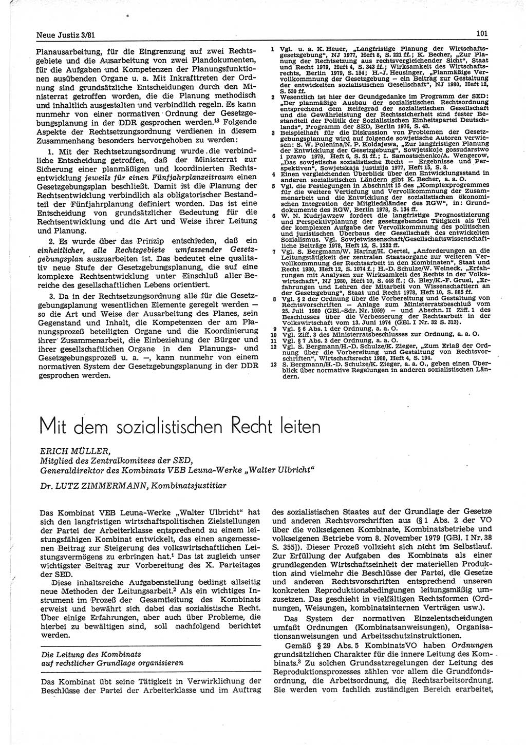 Neue Justiz (NJ), Zeitschrift für sozialistisches Recht und Gesetzlichkeit [Deutsche Demokratische Republik (DDR)], 35. Jahrgang 1981, Seite 101 (NJ DDR 1981, S. 101)