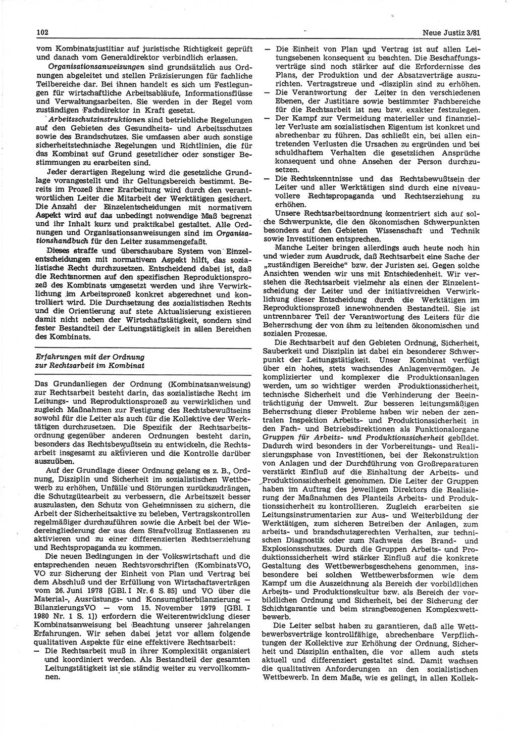 Neue Justiz (NJ), Zeitschrift für sozialistisches Recht und Gesetzlichkeit [Deutsche Demokratische Republik (DDR)], 35. Jahrgang 1981, Seite 102 (NJ DDR 1981, S. 102)