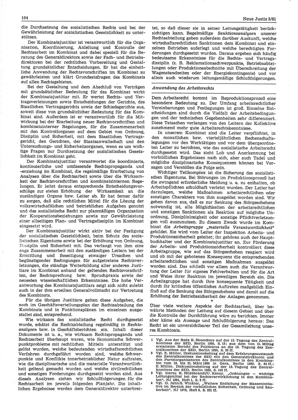 Neue Justiz (NJ), Zeitschrift für sozialistisches Recht und Gesetzlichkeit [Deutsche Demokratische Republik (DDR)], 35. Jahrgang 1981, Seite 104 (NJ DDR 1981, S. 104)