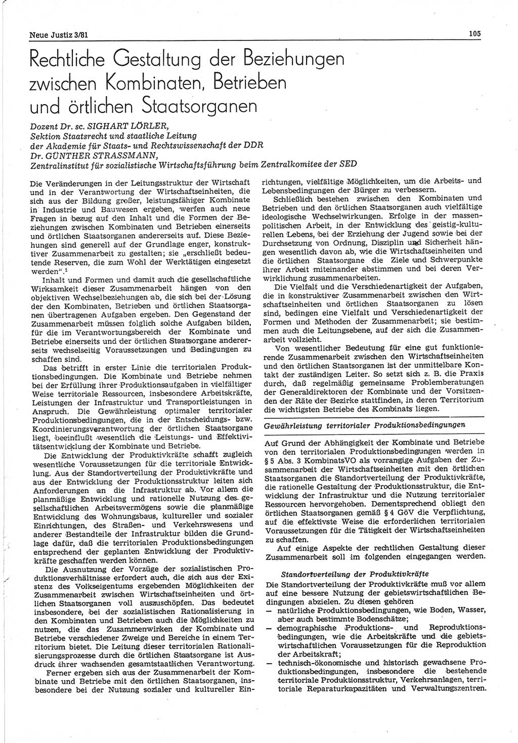 Neue Justiz (NJ), Zeitschrift für sozialistisches Recht und Gesetzlichkeit [Deutsche Demokratische Republik (DDR)], 35. Jahrgang 1981, Seite 105 (NJ DDR 1981, S. 105)