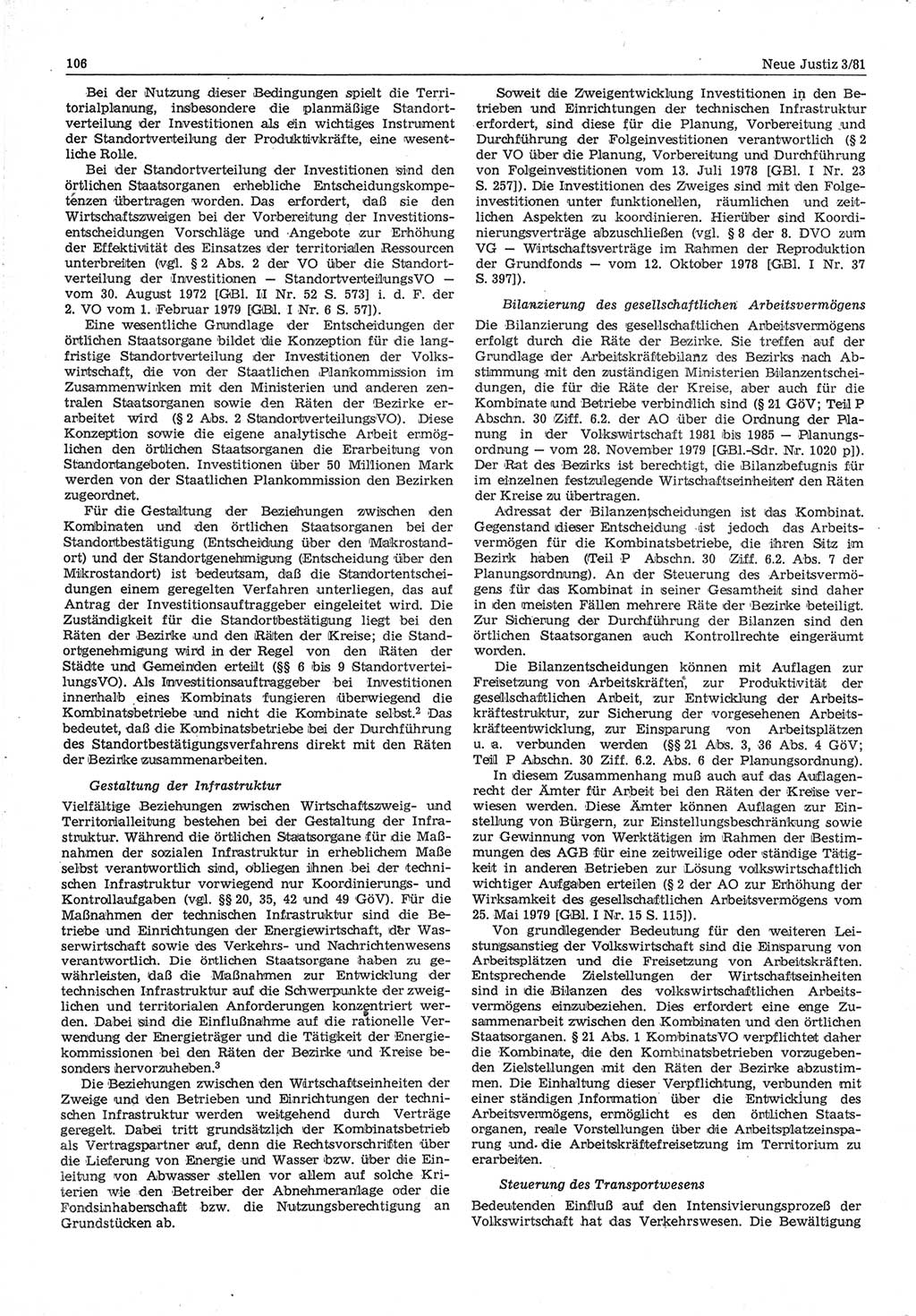Neue Justiz (NJ), Zeitschrift für sozialistisches Recht und Gesetzlichkeit [Deutsche Demokratische Republik (DDR)], 35. Jahrgang 1981, Seite 106 (NJ DDR 1981, S. 106)