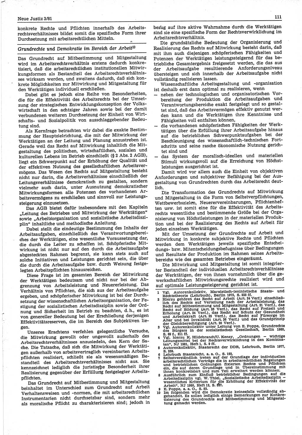 Neue Justiz (NJ), Zeitschrift für sozialistisches Recht und Gesetzlichkeit [Deutsche Demokratische Republik (DDR)], 35. Jahrgang 1981, Seite 111 (NJ DDR 1981, S. 111)