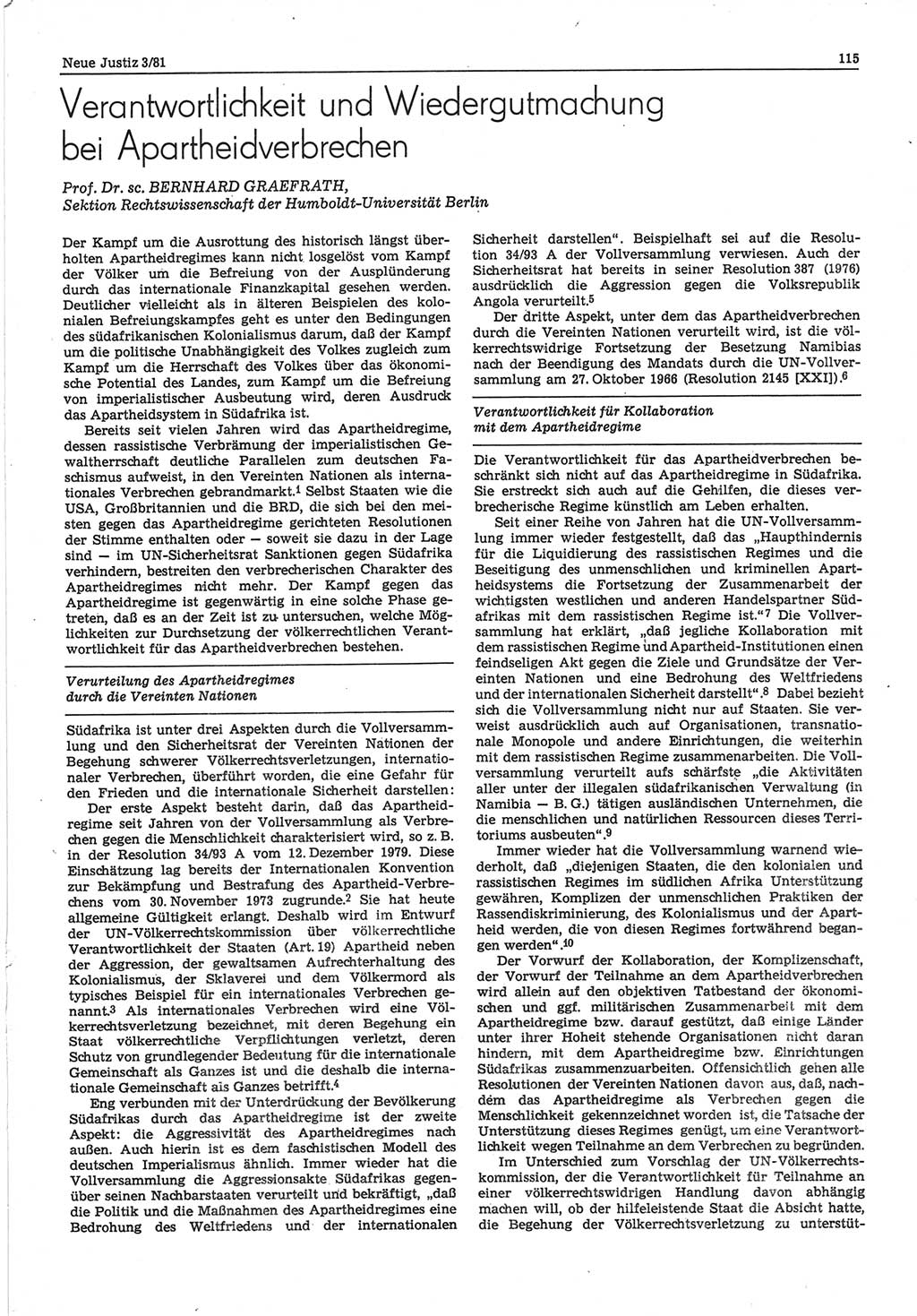 Neue Justiz (NJ), Zeitschrift für sozialistisches Recht und Gesetzlichkeit [Deutsche Demokratische Republik (DDR)], 35. Jahrgang 1981, Seite 115 (NJ DDR 1981, S. 115)