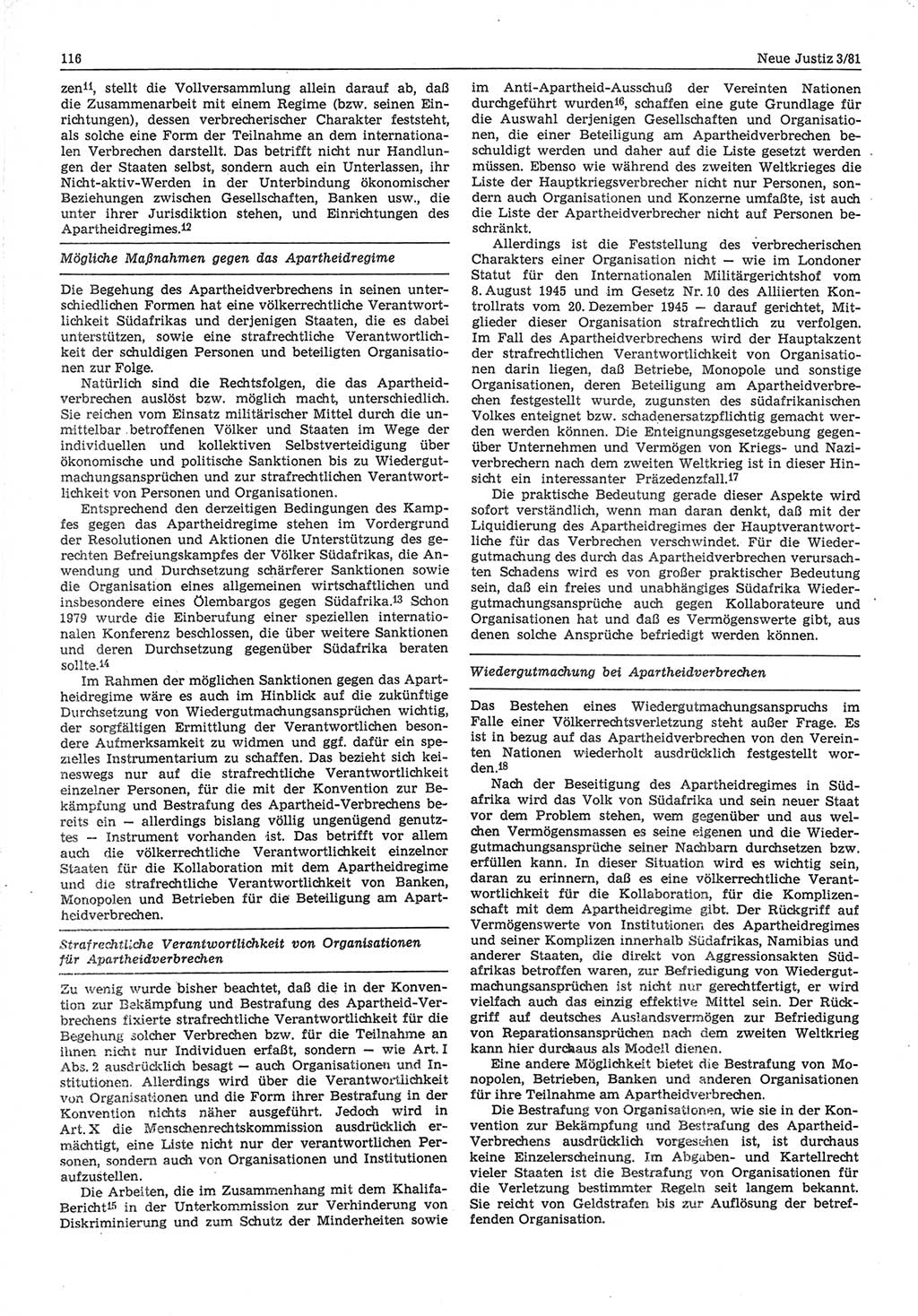 Neue Justiz (NJ), Zeitschrift für sozialistisches Recht und Gesetzlichkeit [Deutsche Demokratische Republik (DDR)], 35. Jahrgang 1981, Seite 116 (NJ DDR 1981, S. 116)