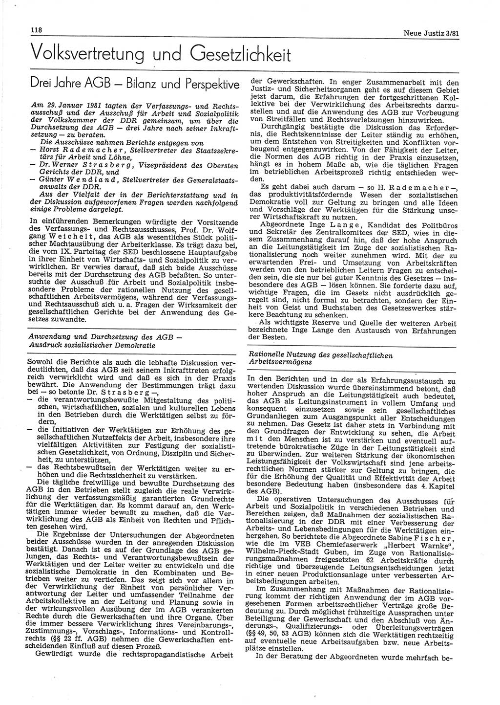 Neue Justiz (NJ), Zeitschrift für sozialistisches Recht und Gesetzlichkeit [Deutsche Demokratische Republik (DDR)], 35. Jahrgang 1981, Seite 118 (NJ DDR 1981, S. 118)