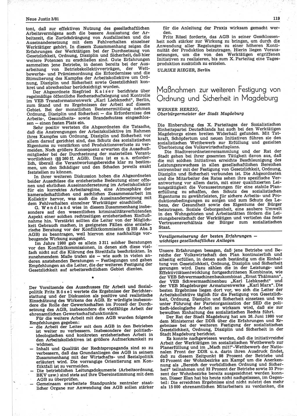 Neue Justiz (NJ), Zeitschrift für sozialistisches Recht und Gesetzlichkeit [Deutsche Demokratische Republik (DDR)], 35. Jahrgang 1981, Seite 119 (NJ DDR 1981, S. 119)