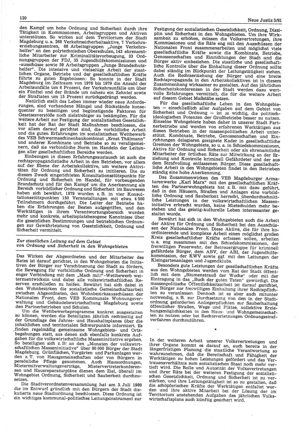 Neue Justiz (NJ), Zeitschrift für sozialistisches Recht und Gesetzlichkeit [Deutsche Demokratische Republik (DDR)], 35. Jahrgang 1981, Seite 120 (NJ DDR 1981, S. 120)