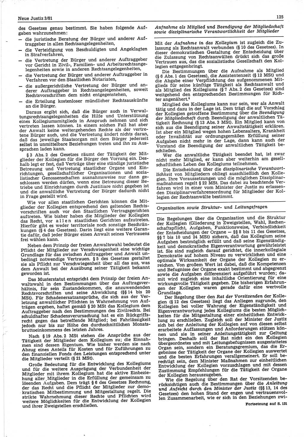 Neue Justiz (NJ), Zeitschrift für sozialistisches Recht und Gesetzlichkeit [Deutsche Demokratische Republik (DDR)], 35. Jahrgang 1981, Seite 125 (NJ DDR 1981, S. 125)