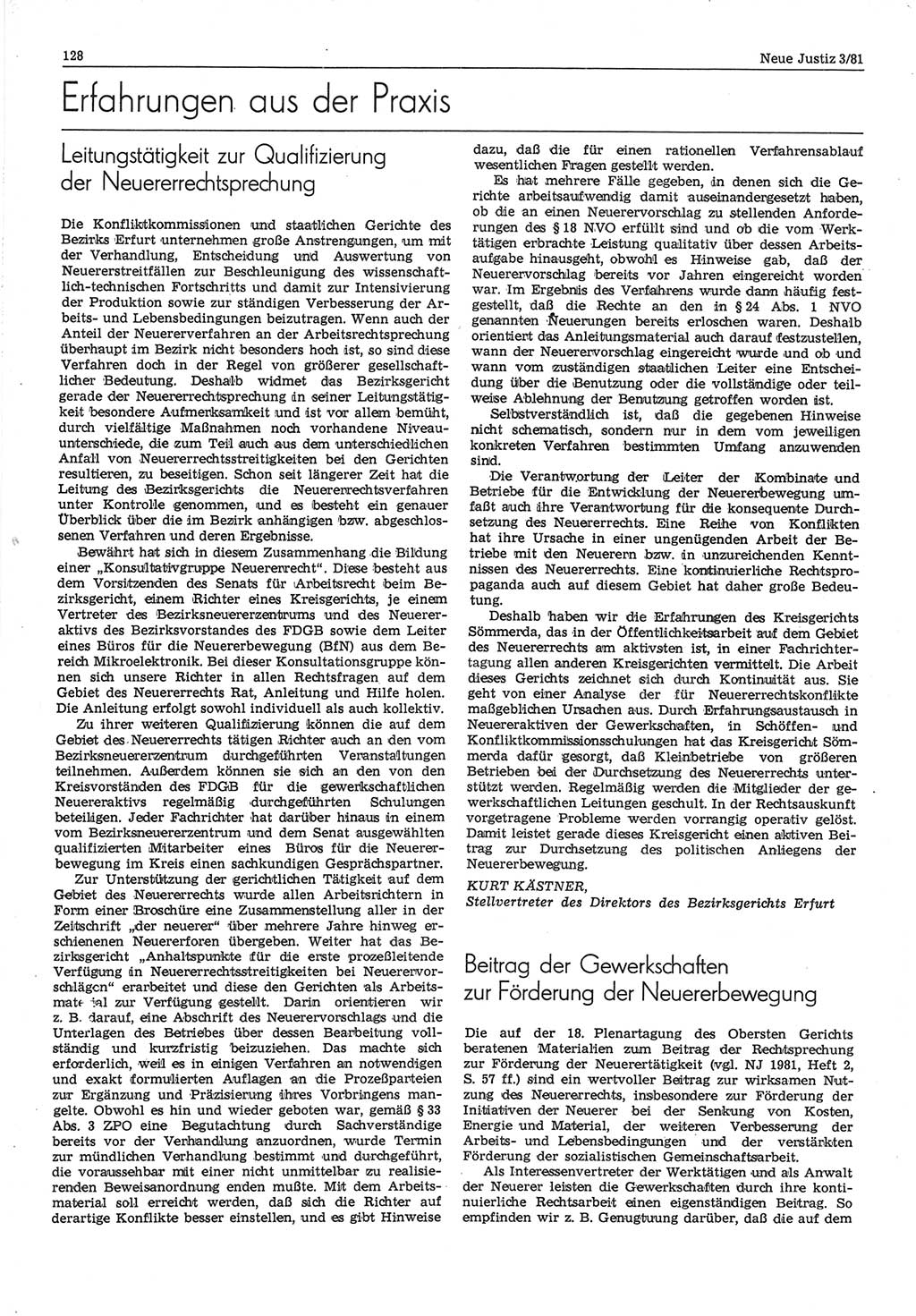 Neue Justiz (NJ), Zeitschrift für sozialistisches Recht und Gesetzlichkeit [Deutsche Demokratische Republik (DDR)], 35. Jahrgang 1981, Seite 128 (NJ DDR 1981, S. 128)