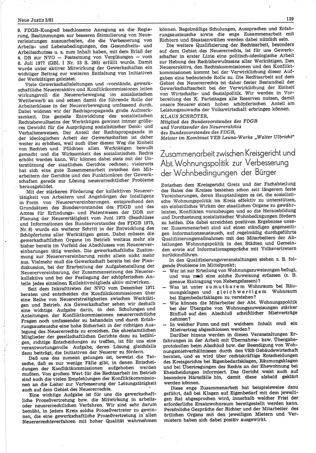 Neue Justiz (NJ), Zeitschrift für sozialistisches Recht und Gesetzlichkeit [Deutsche Demokratische Republik (DDR)], 35. Jahrgang 1981, Seite 129 (NJ DDR 1981, S. 129)