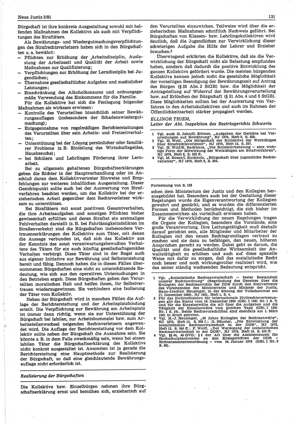 Neue Justiz (NJ), Zeitschrift für sozialistisches Recht und Gesetzlichkeit [Deutsche Demokratische Republik (DDR)], 35. Jahrgang 1981, Seite 131 (NJ DDR 1981, S. 131)