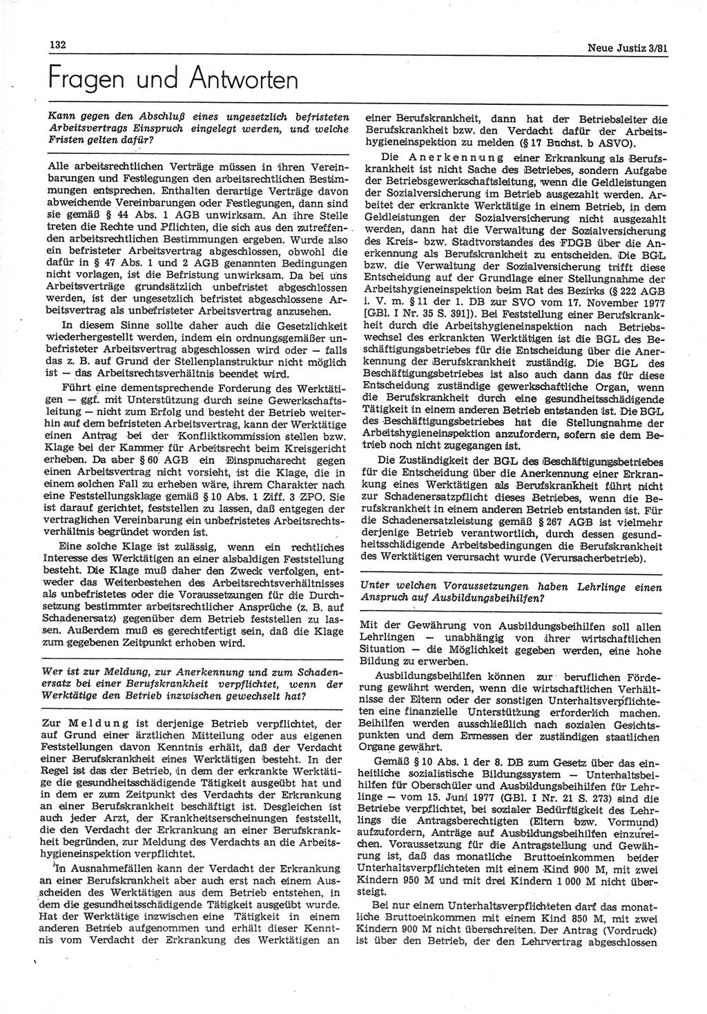 Neue Justiz (NJ), Zeitschrift für sozialistisches Recht und Gesetzlichkeit [Deutsche Demokratische Republik (DDR)], 35. Jahrgang 1981, Seite 132 (NJ DDR 1981, S. 132)