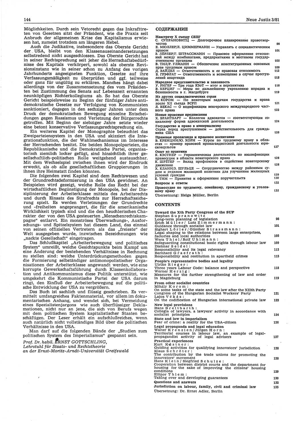 Neue Justiz (NJ), Zeitschrift für sozialistisches Recht und Gesetzlichkeit [Deutsche Demokratische Republik (DDR)], 35. Jahrgang 1981, Seite 144 (NJ DDR 1981, S. 144)