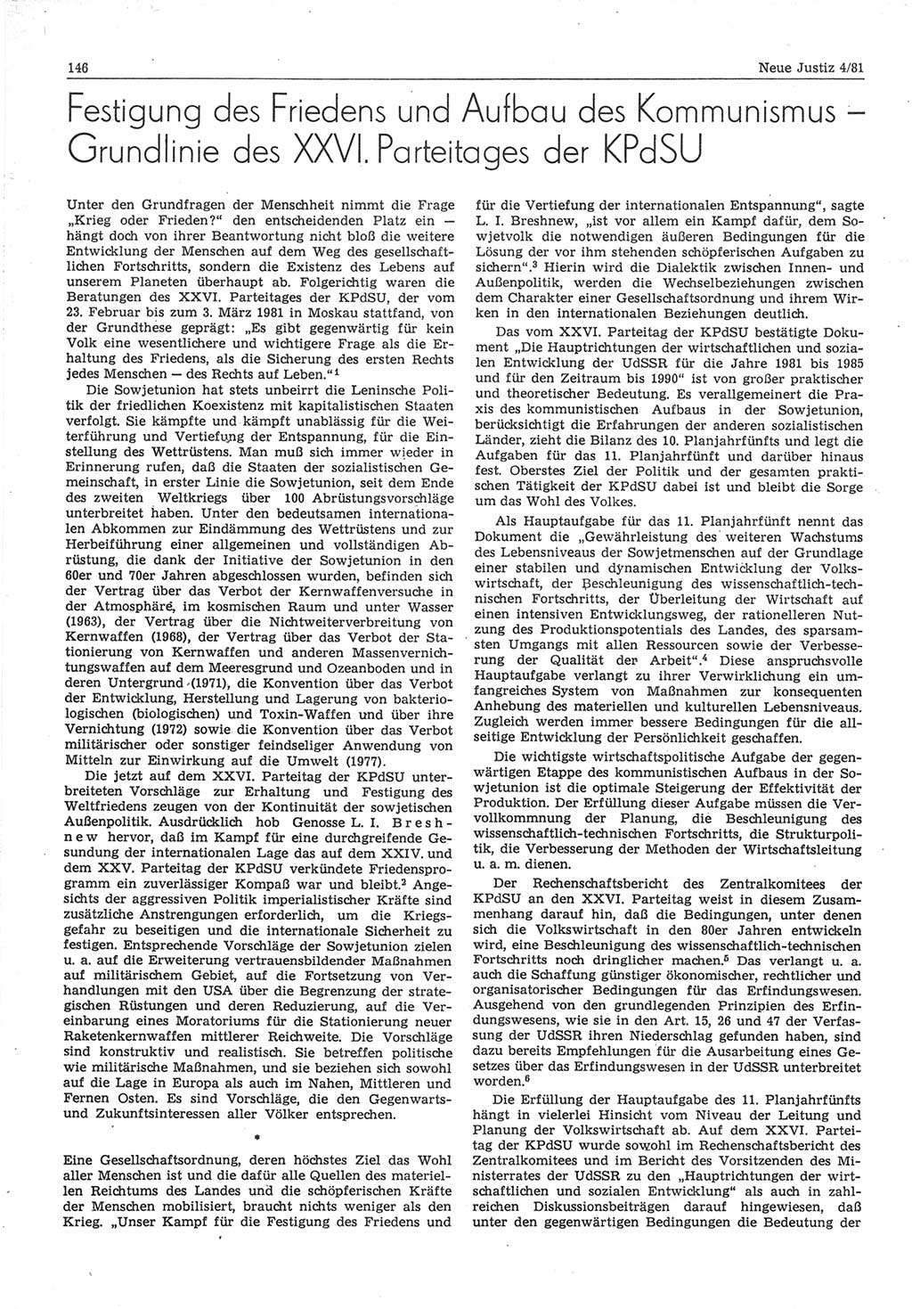 Neue Justiz (NJ), Zeitschrift für sozialistisches Recht und Gesetzlichkeit [Deutsche Demokratische Republik (DDR)], 35. Jahrgang 1981, Seite 146 (NJ DDR 1981, S. 146)