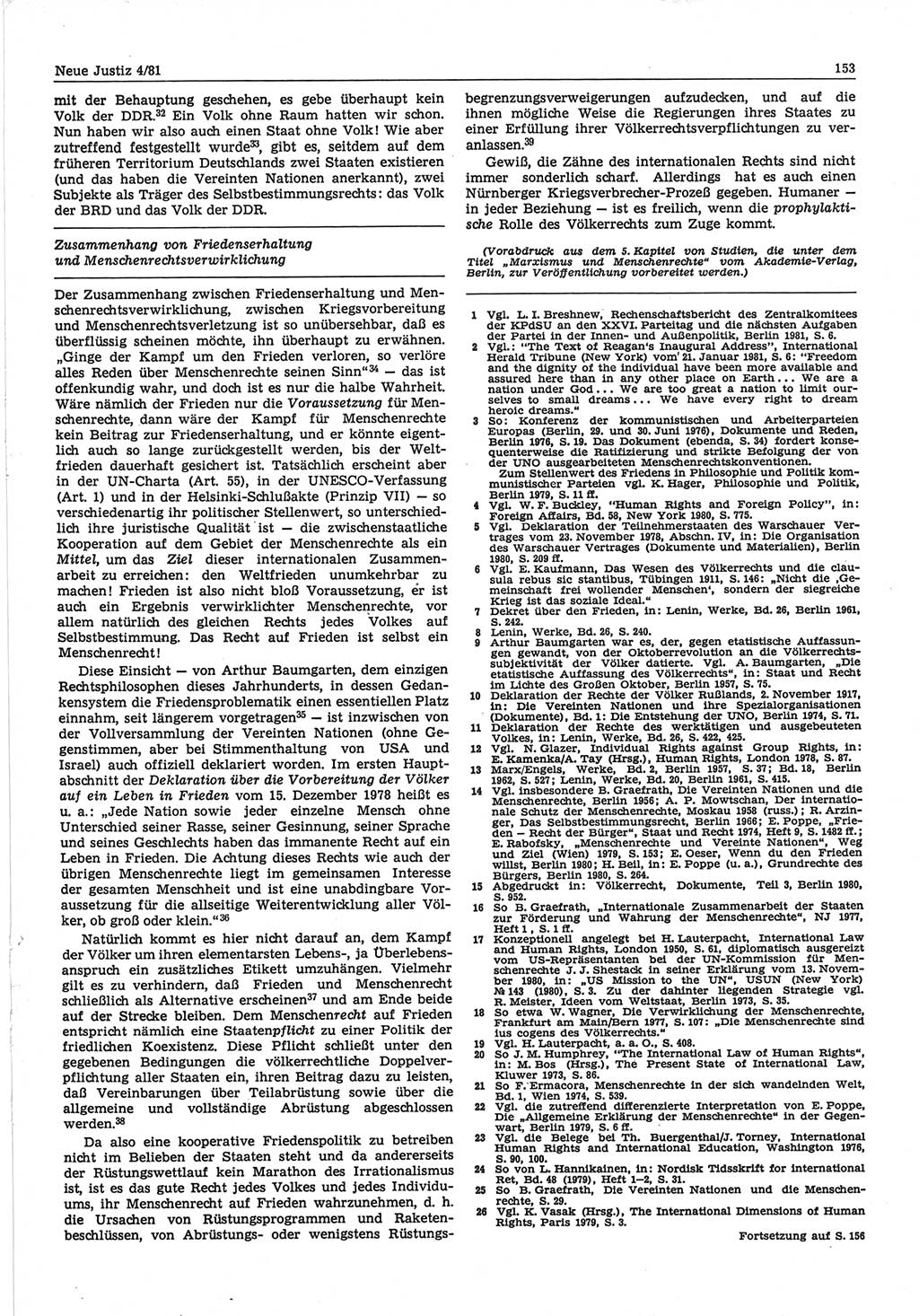 Neue Justiz (NJ), Zeitschrift für sozialistisches Recht und Gesetzlichkeit [Deutsche Demokratische Republik (DDR)], 35. Jahrgang 1981, Seite 153 (NJ DDR 1981, S. 153)