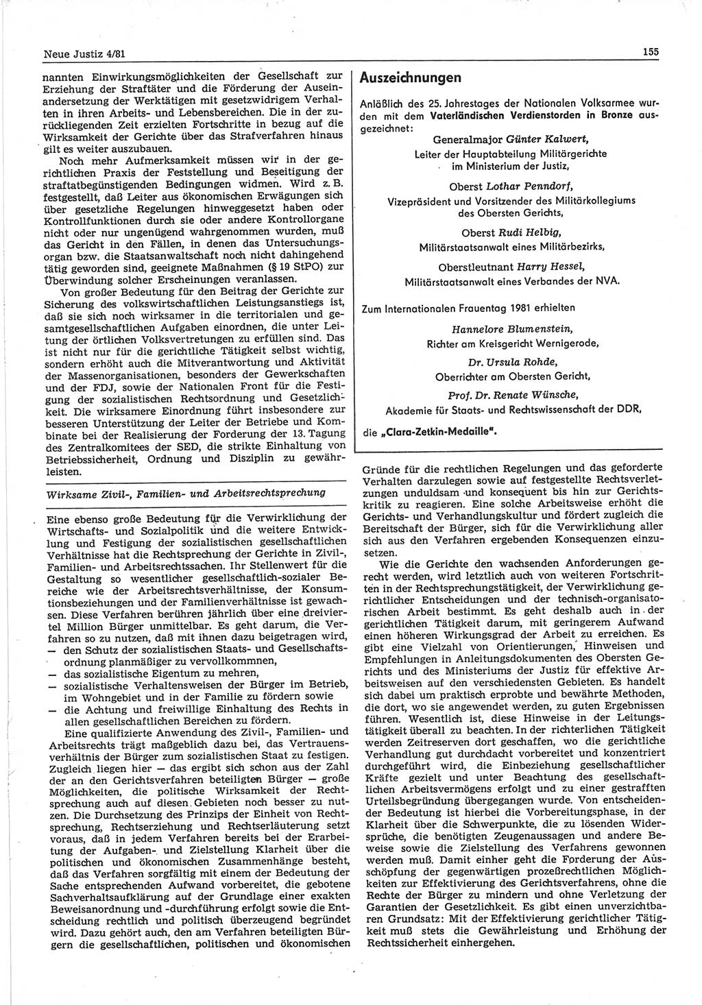 Neue Justiz (NJ), Zeitschrift für sozialistisches Recht und Gesetzlichkeit [Deutsche Demokratische Republik (DDR)], 35. Jahrgang 1981, Seite 155 (NJ DDR 1981, S. 155)