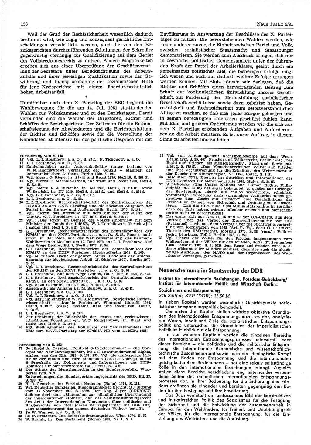 Neue Justiz (NJ), Zeitschrift für sozialistisches Recht und Gesetzlichkeit [Deutsche Demokratische Republik (DDR)], 35. Jahrgang 1981, Seite 156 (NJ DDR 1981, S. 156)