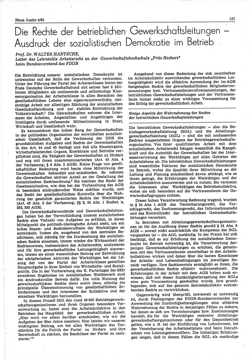 Neue Justiz (NJ), Zeitschrift für sozialistisches Recht und Gesetzlichkeit [Deutsche Demokratische Republik (DDR)], 35. Jahrgang 1981, Seite 157 (NJ DDR 1981, S. 157)