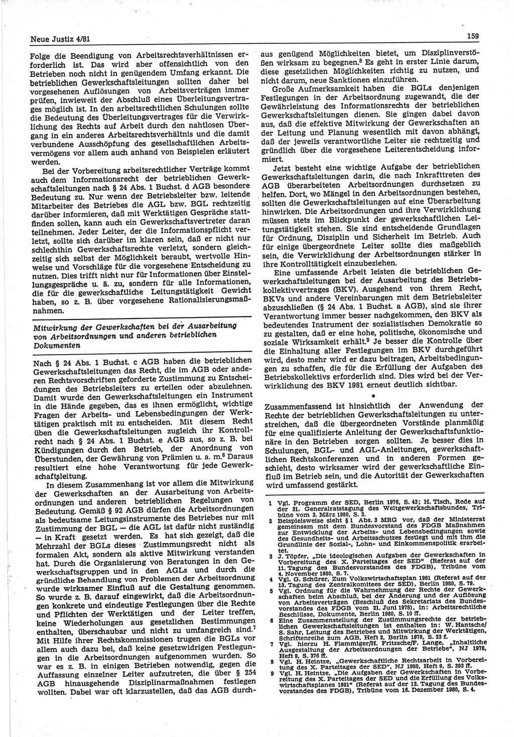 Neue Justiz (NJ), Zeitschrift für sozialistisches Recht und Gesetzlichkeit [Deutsche Demokratische Republik (DDR)], 35. Jahrgang 1981, Seite 159 (NJ DDR 1981, S. 159)