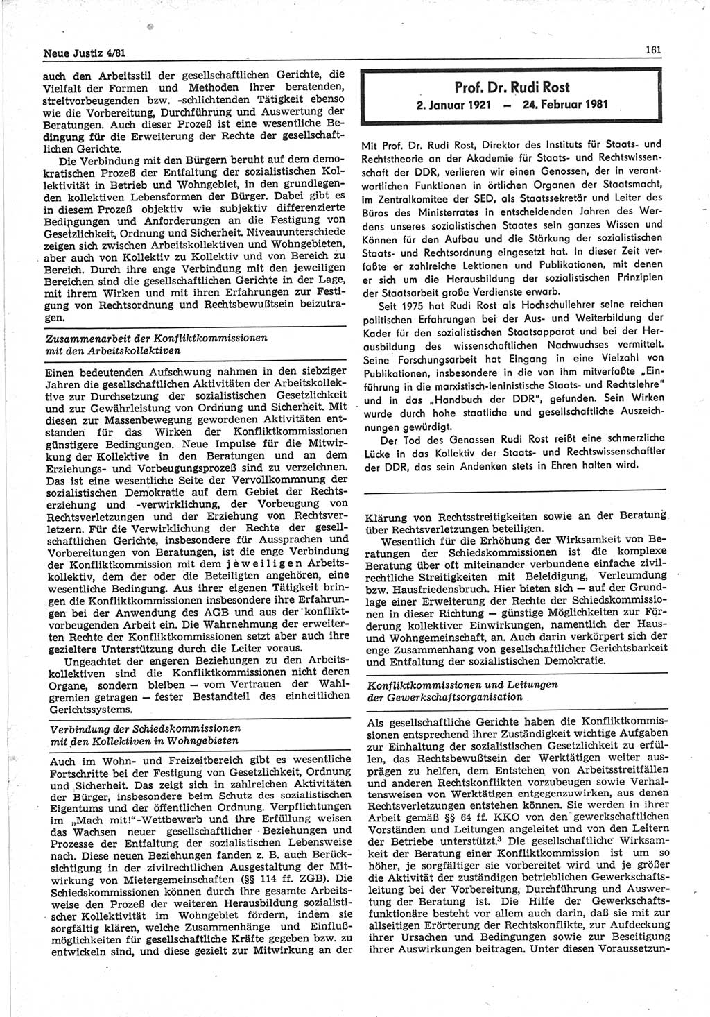 Neue Justiz (NJ), Zeitschrift für sozialistisches Recht und Gesetzlichkeit [Deutsche Demokratische Republik (DDR)], 35. Jahrgang 1981, Seite 161 (NJ DDR 1981, S. 161)