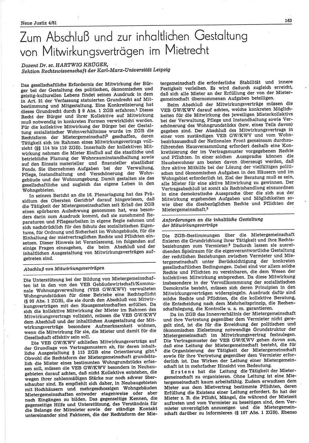 Neue Justiz (NJ), Zeitschrift für sozialistisches Recht und Gesetzlichkeit [Deutsche Demokratische Republik (DDR)], 35. Jahrgang 1981, Seite 163 (NJ DDR 1981, S. 163)