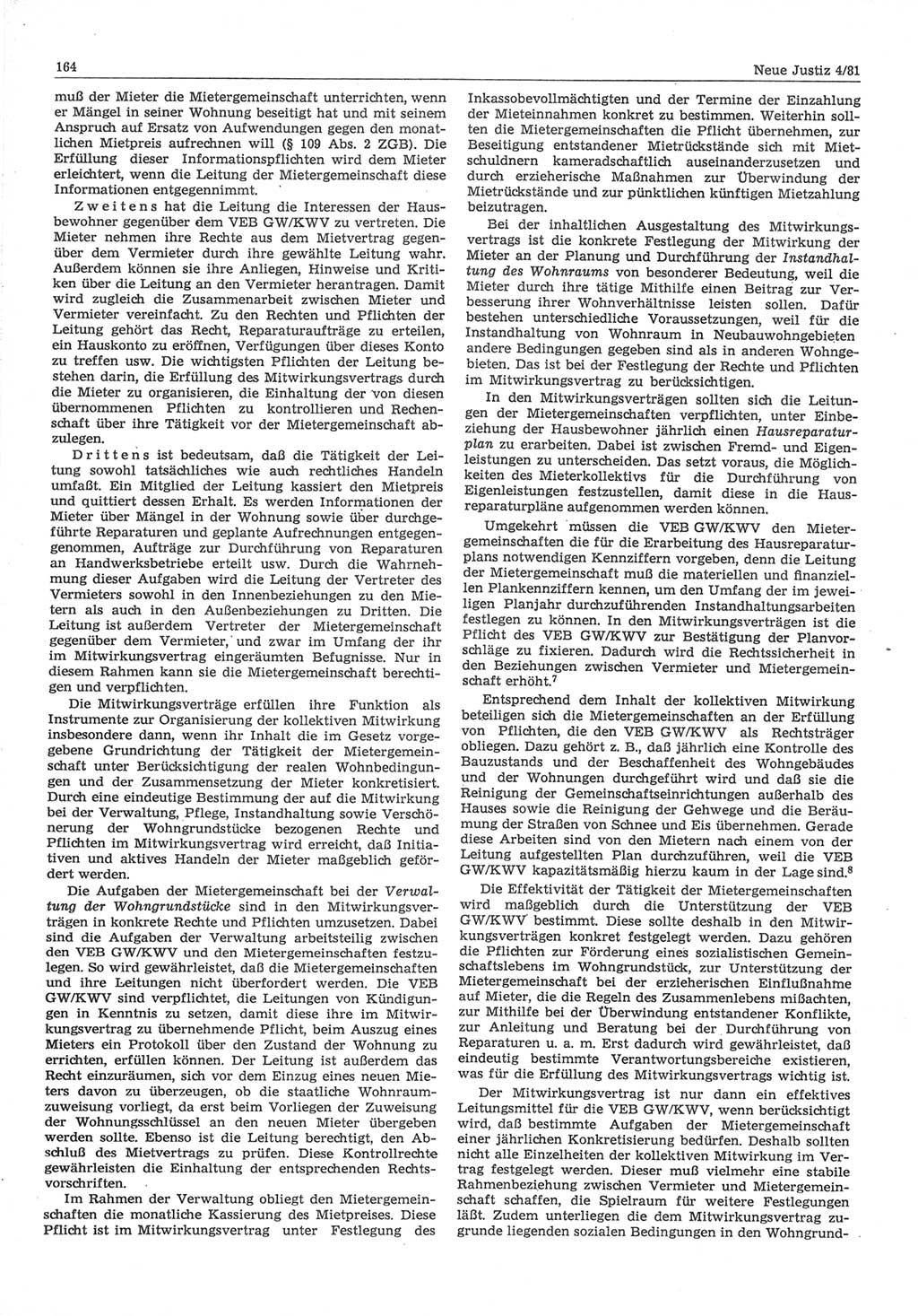 Neue Justiz (NJ), Zeitschrift für sozialistisches Recht und Gesetzlichkeit [Deutsche Demokratische Republik (DDR)], 35. Jahrgang 1981, Seite 164 (NJ DDR 1981, S. 164)
