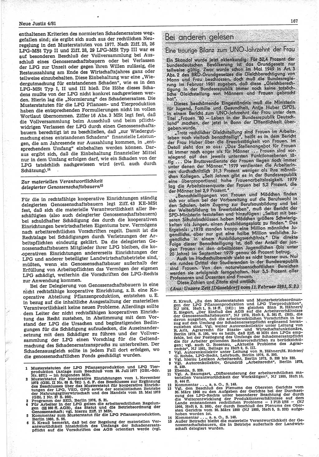 Neue Justiz (NJ), Zeitschrift für sozialistisches Recht und Gesetzlichkeit [Deutsche Demokratische Republik (DDR)], 35. Jahrgang 1981, Seite 167 (NJ DDR 1981, S. 167)
