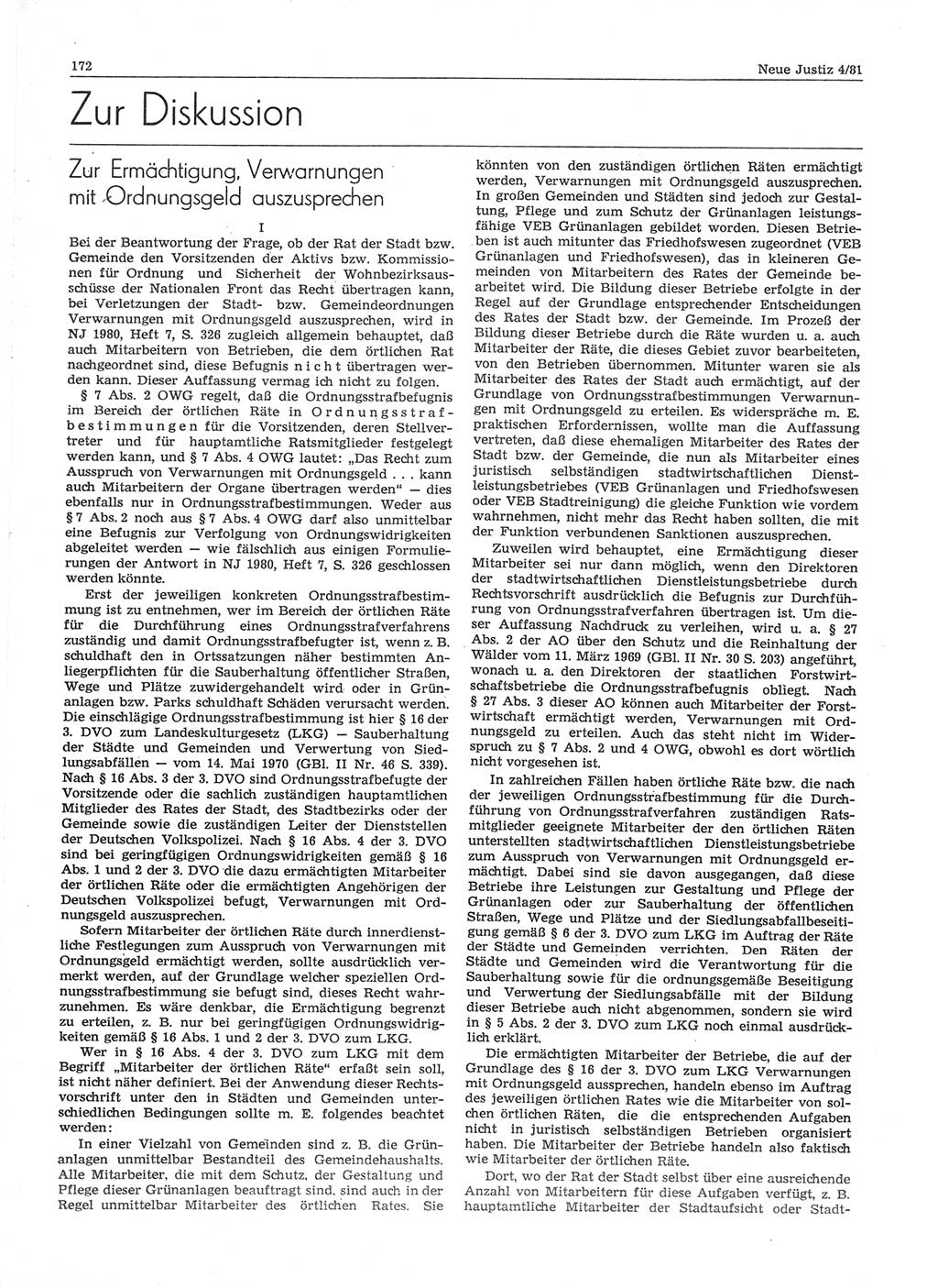 Neue Justiz (NJ), Zeitschrift für sozialistisches Recht und Gesetzlichkeit [Deutsche Demokratische Republik (DDR)], 35. Jahrgang 1981, Seite 172 (NJ DDR 1981, S. 172)