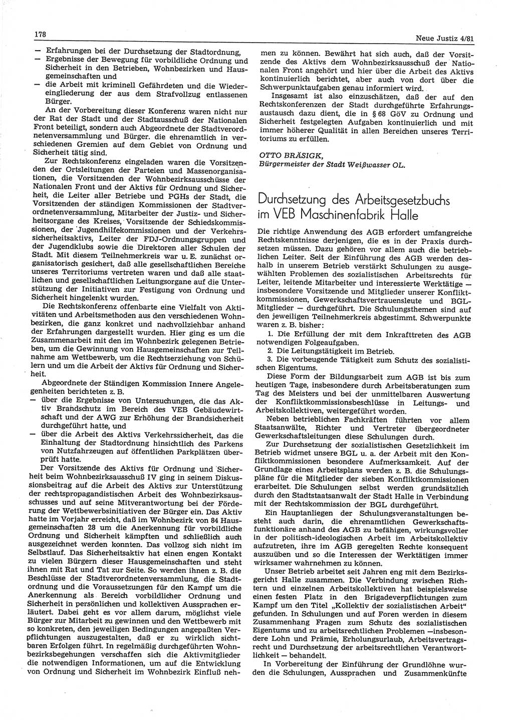 Neue Justiz (NJ), Zeitschrift für sozialistisches Recht und Gesetzlichkeit [Deutsche Demokratische Republik (DDR)], 35. Jahrgang 1981, Seite 178 (NJ DDR 1981, S. 178)