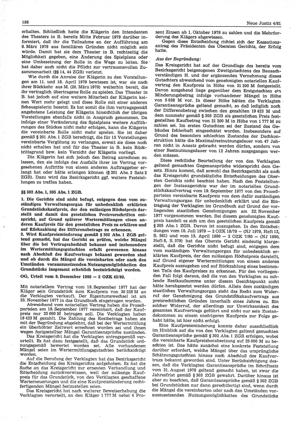 Neue Justiz (NJ), Zeitschrift für sozialistisches Recht und Gesetzlichkeit [Deutsche Demokratische Republik (DDR)], 35. Jahrgang 1981, Seite 188 (NJ DDR 1981, S. 188)