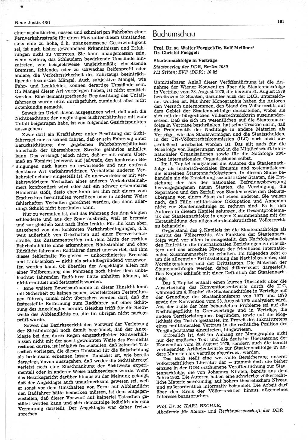 Neue Justiz (NJ), Zeitschrift für sozialistisches Recht und Gesetzlichkeit [Deutsche Demokratische Republik (DDR)], 35. Jahrgang 1981, Seite 191 (NJ DDR 1981, S. 191)