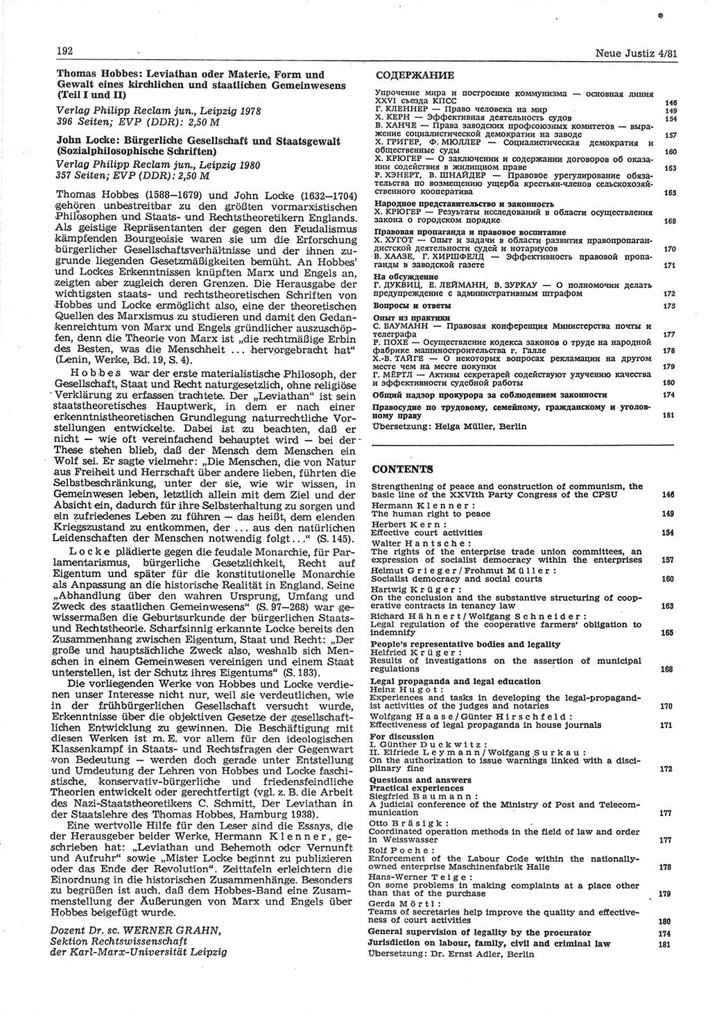 Neue Justiz (NJ), Zeitschrift für sozialistisches Recht und Gesetzlichkeit [Deutsche Demokratische Republik (DDR)], 35. Jahrgang 1981, Seite 192 (NJ DDR 1981, S. 192)