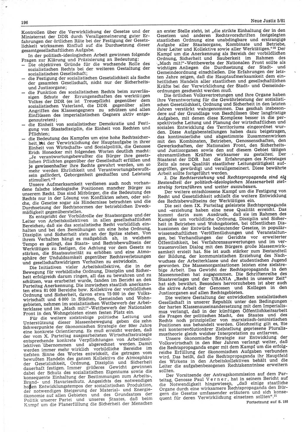 Neue Justiz (NJ), Zeitschrift für sozialistisches Recht und Gesetzlichkeit [Deutsche Demokratische Republik (DDR)], 35. Jahrgang 1981, Seite 196 (NJ DDR 1981, S. 196)
