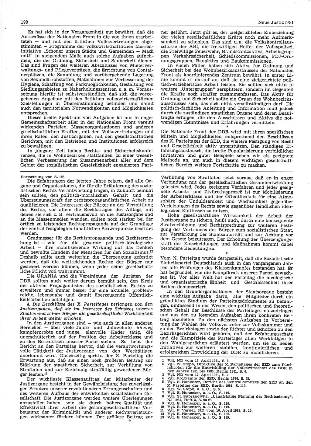 Neue Justiz (NJ), Zeitschrift für sozialistisches Recht und Gesetzlichkeit [Deutsche Demokratische Republik (DDR)], 35. Jahrgang 1981, Seite 198 (NJ DDR 1981, S. 198)
