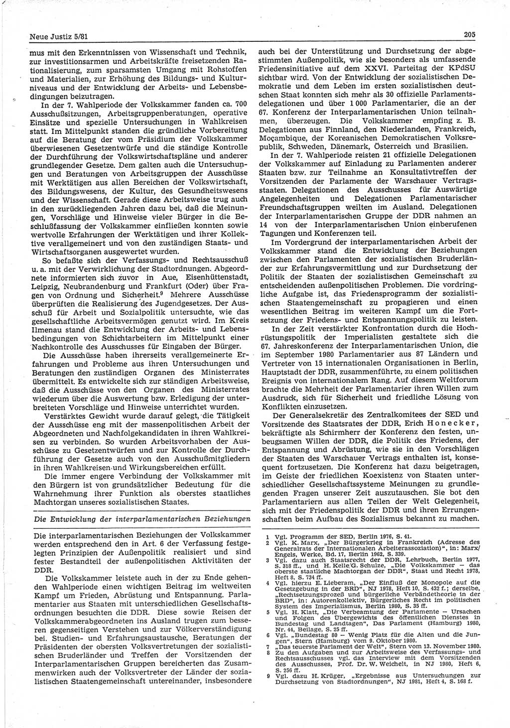 Neue Justiz (NJ), Zeitschrift für sozialistisches Recht und Gesetzlichkeit [Deutsche Demokratische Republik (DDR)], 35. Jahrgang 1981, Seite 205 (NJ DDR 1981, S. 205)