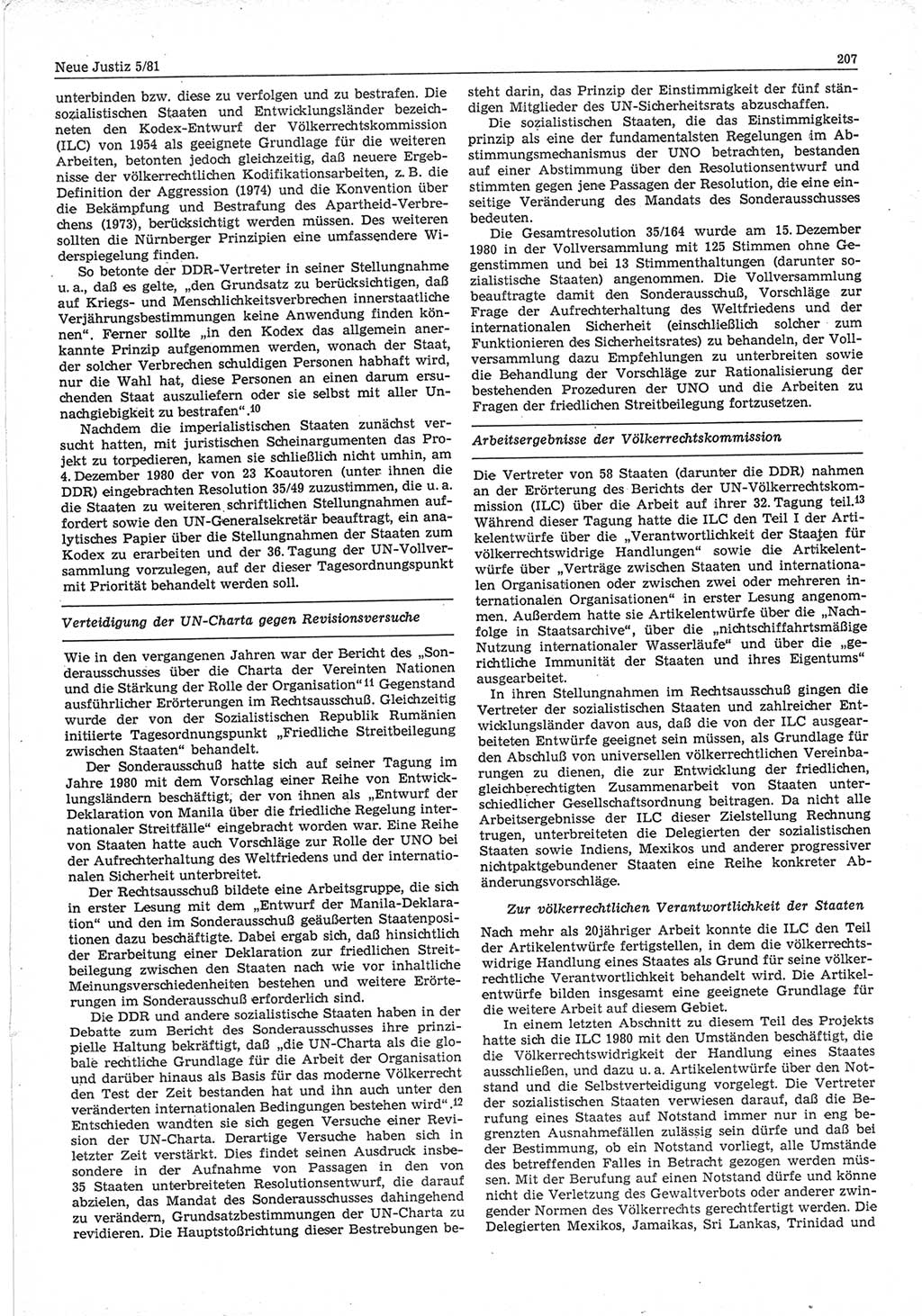 Neue Justiz (NJ), Zeitschrift für sozialistisches Recht und Gesetzlichkeit [Deutsche Demokratische Republik (DDR)], 35. Jahrgang 1981, Seite 207 (NJ DDR 1981, S. 207)