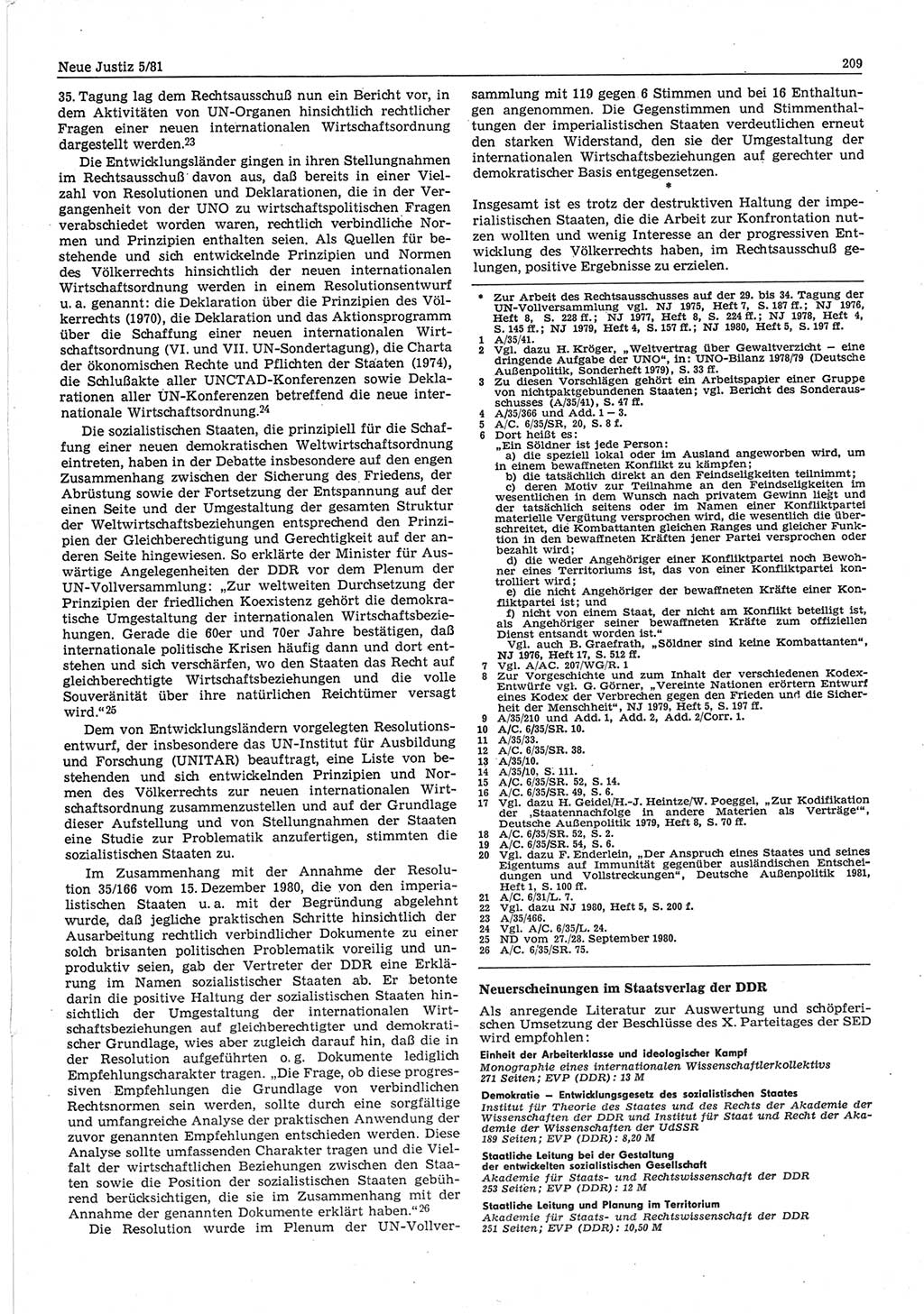 Neue Justiz (NJ), Zeitschrift für sozialistisches Recht und Gesetzlichkeit [Deutsche Demokratische Republik (DDR)], 35. Jahrgang 1981, Seite 209 (NJ DDR 1981, S. 209)