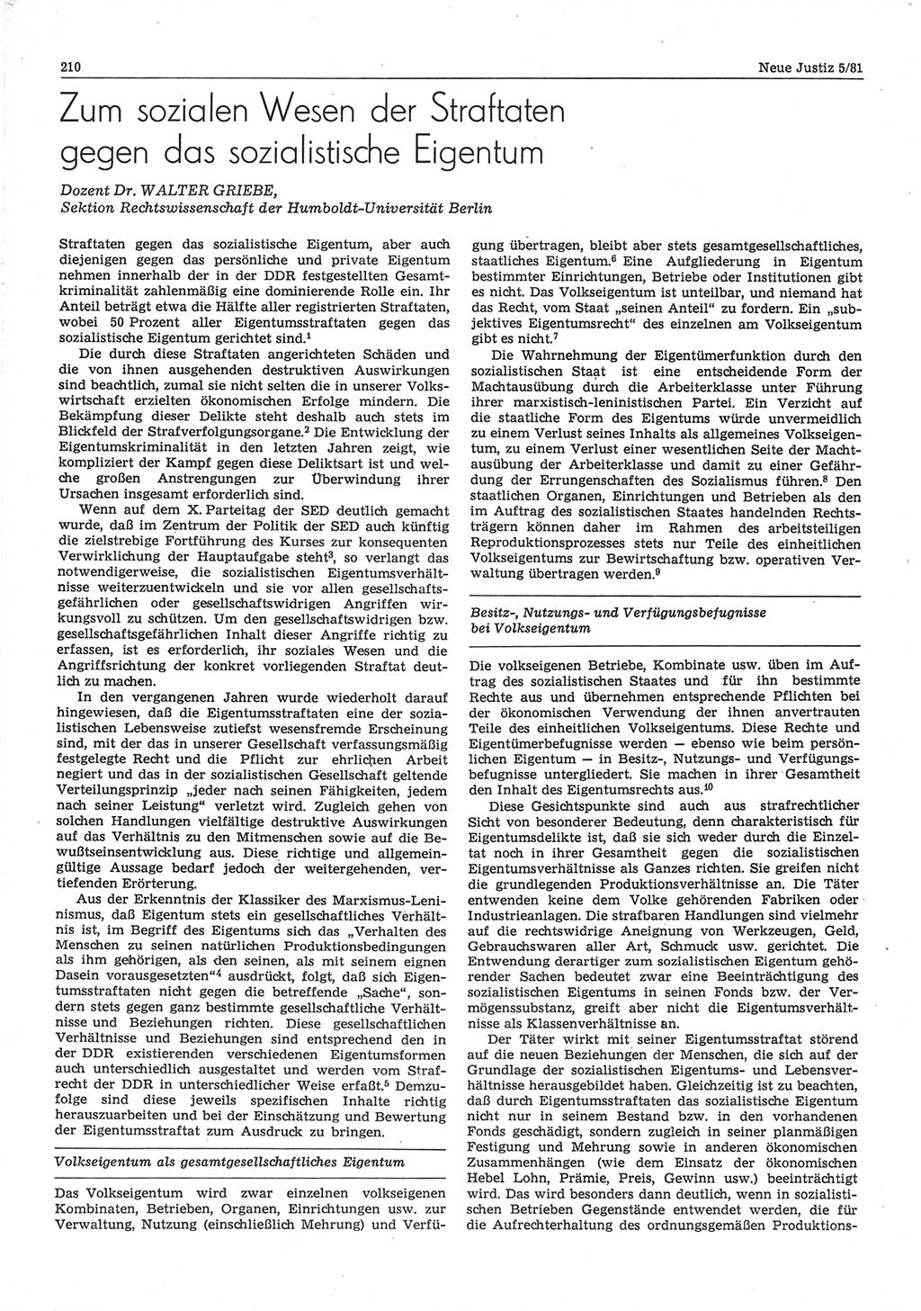 Neue Justiz (NJ), Zeitschrift für sozialistisches Recht und Gesetzlichkeit [Deutsche Demokratische Republik (DDR)], 35. Jahrgang 1981, Seite 210 (NJ DDR 1981, S. 210)