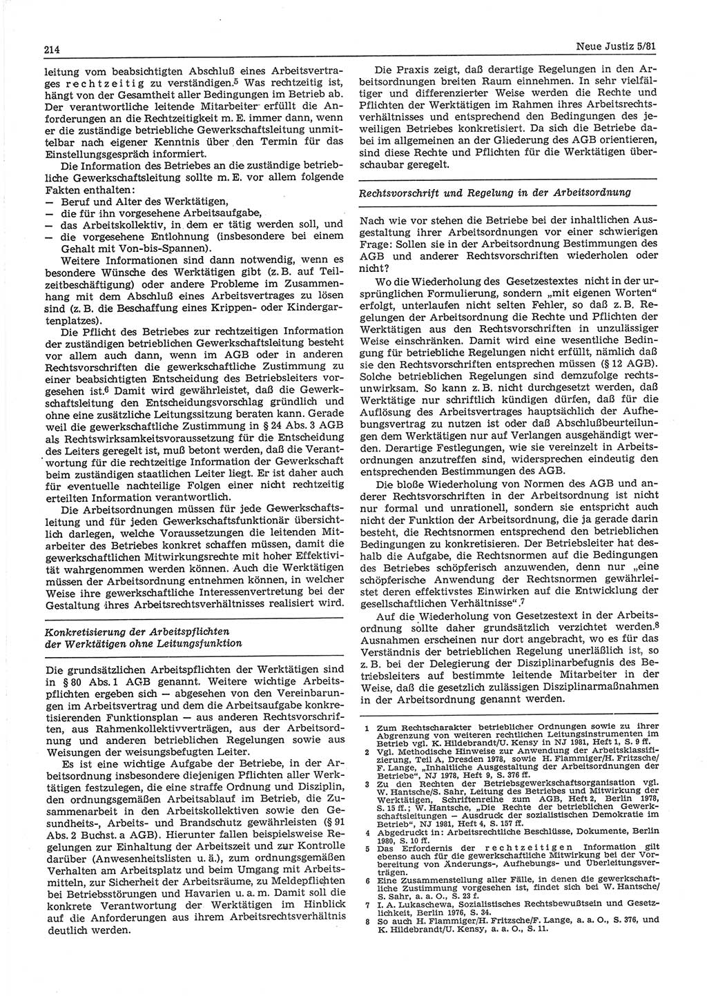 Neue Justiz (NJ), Zeitschrift für sozialistisches Recht und Gesetzlichkeit [Deutsche Demokratische Republik (DDR)], 35. Jahrgang 1981, Seite 214 (NJ DDR 1981, S. 214)