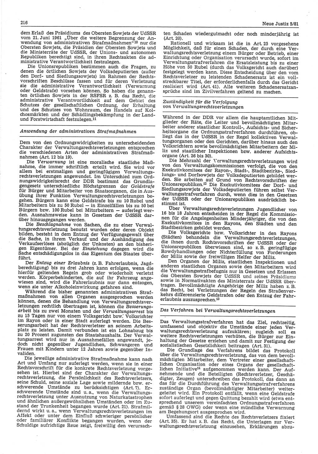 Neue Justiz (NJ), Zeitschrift für sozialistisches Recht und Gesetzlichkeit [Deutsche Demokratische Republik (DDR)], 35. Jahrgang 1981, Seite 216 (NJ DDR 1981, S. 216)