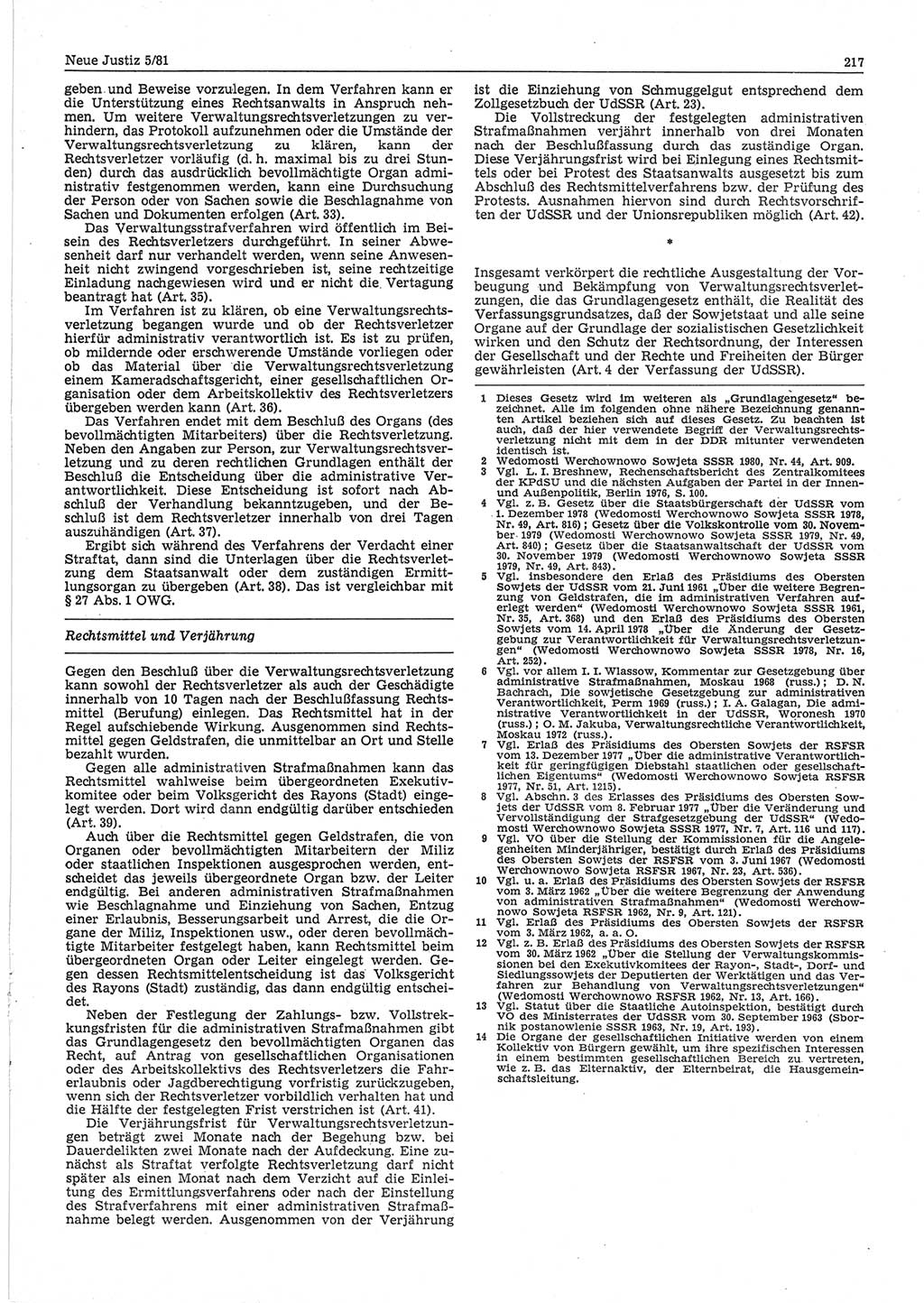 Neue Justiz (NJ), Zeitschrift für sozialistisches Recht und Gesetzlichkeit [Deutsche Demokratische Republik (DDR)], 35. Jahrgang 1981, Seite 217 (NJ DDR 1981, S. 217)