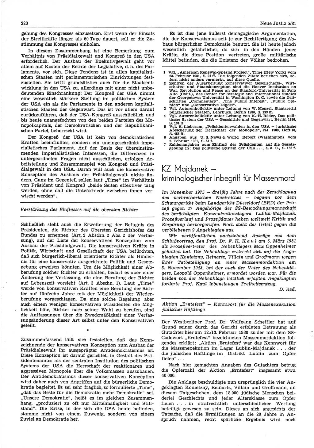 Neue Justiz (NJ), Zeitschrift für sozialistisches Recht und Gesetzlichkeit [Deutsche Demokratische Republik (DDR)], 35. Jahrgang 1981, Seite 220 (NJ DDR 1981, S. 220)