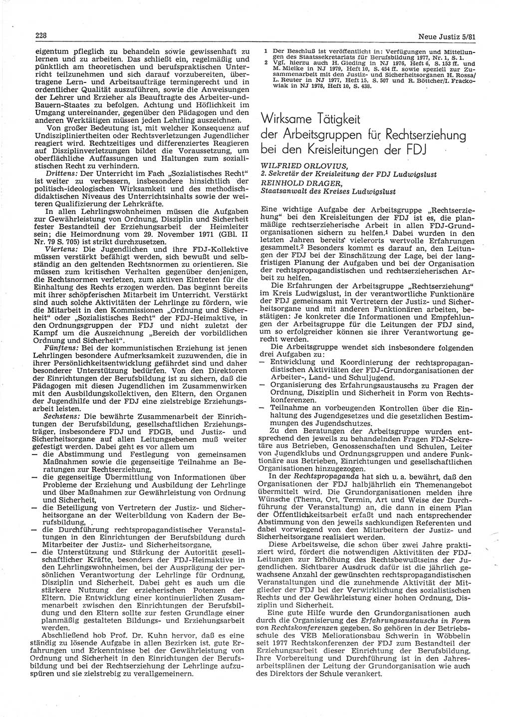 Neue Justiz (NJ), Zeitschrift für sozialistisches Recht und Gesetzlichkeit [Deutsche Demokratische Republik (DDR)], 35. Jahrgang 1981, Seite 228 (NJ DDR 1981, S. 228)
