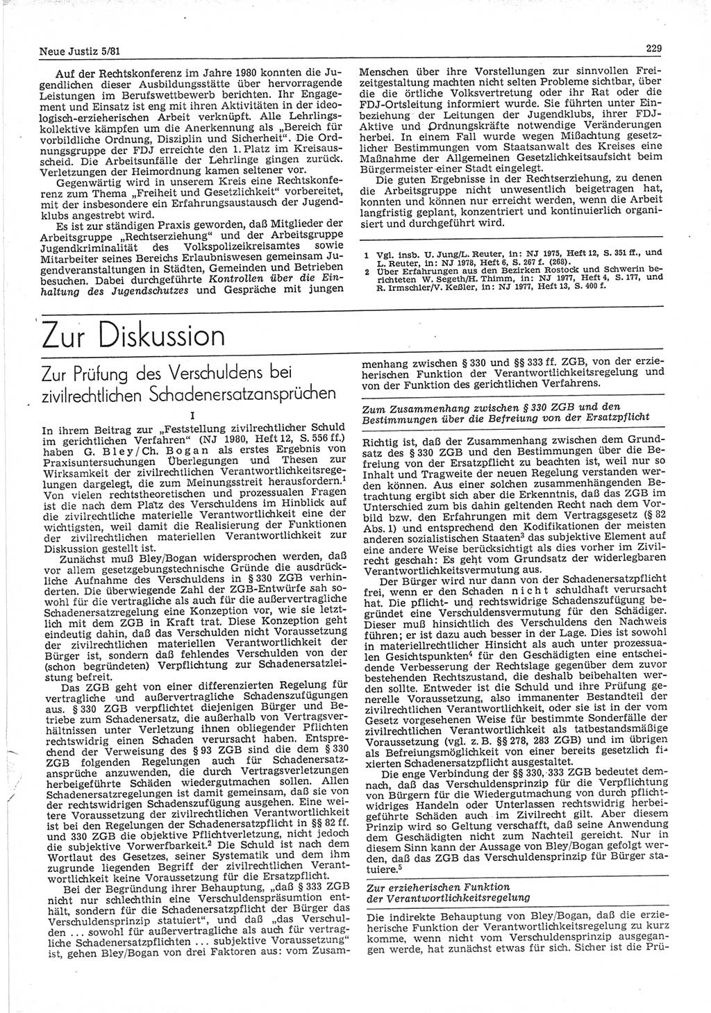 Neue Justiz (NJ), Zeitschrift für sozialistisches Recht und Gesetzlichkeit [Deutsche Demokratische Republik (DDR)], 35. Jahrgang 1981, Seite 229 (NJ DDR 1981, S. 229)