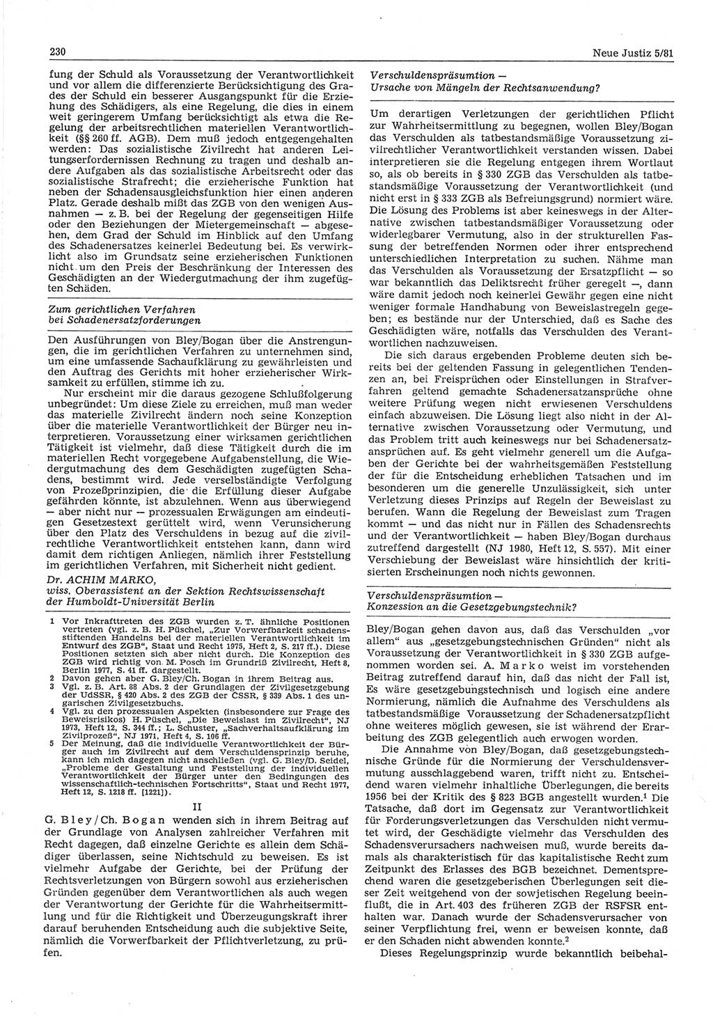 Neue Justiz (NJ), Zeitschrift für sozialistisches Recht und Gesetzlichkeit [Deutsche Demokratische Republik (DDR)], 35. Jahrgang 1981, Seite 230 (NJ DDR 1981, S. 230)