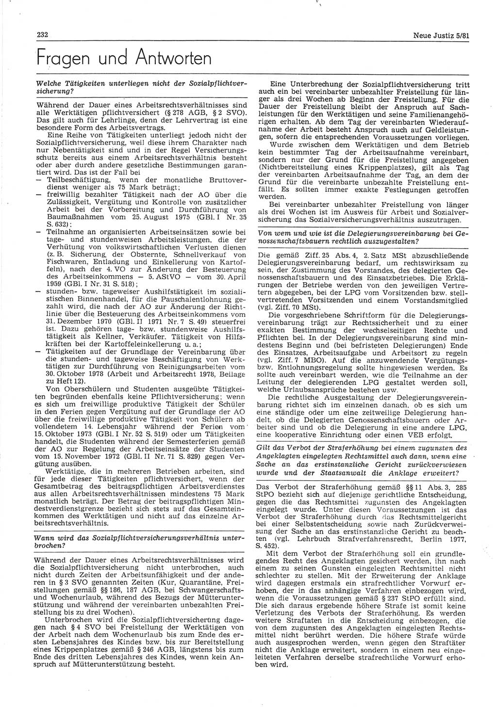 Neue Justiz (NJ), Zeitschrift für sozialistisches Recht und Gesetzlichkeit [Deutsche Demokratische Republik (DDR)], 35. Jahrgang 1981, Seite 232 (NJ DDR 1981, S. 232)