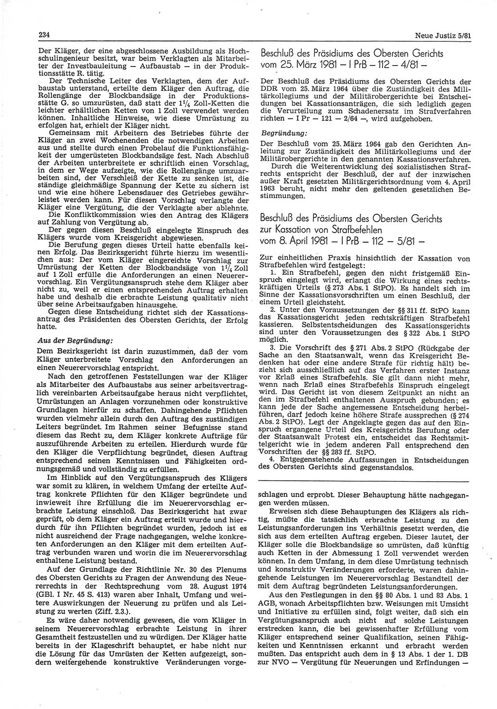 Neue Justiz (NJ), Zeitschrift für sozialistisches Recht und Gesetzlichkeit [Deutsche Demokratische Republik (DDR)], 35. Jahrgang 1981, Seite 234 (NJ DDR 1981, S. 234)