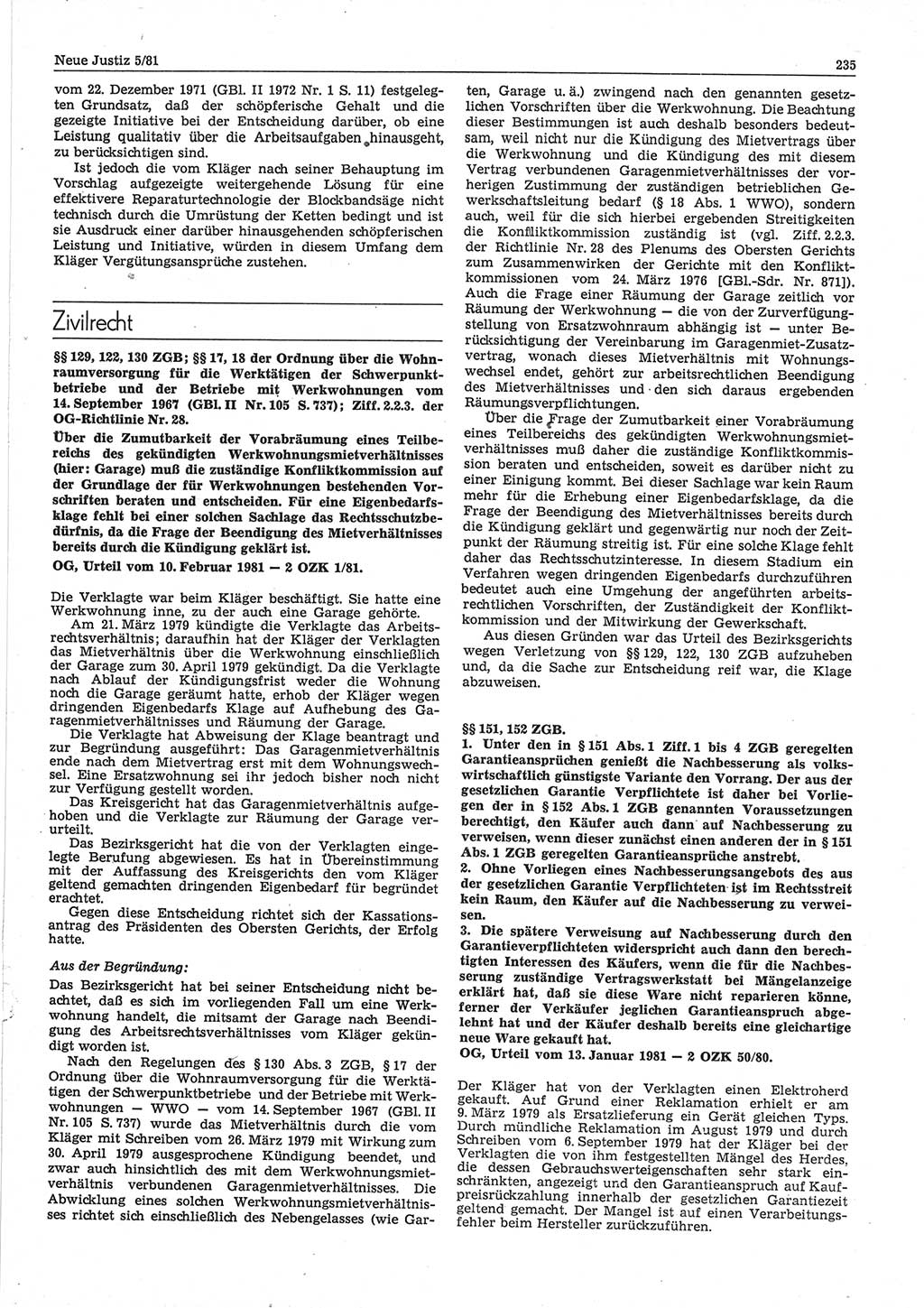 Neue Justiz (NJ), Zeitschrift für sozialistisches Recht und Gesetzlichkeit [Deutsche Demokratische Republik (DDR)], 35. Jahrgang 1981, Seite 235 (NJ DDR 1981, S. 235)
