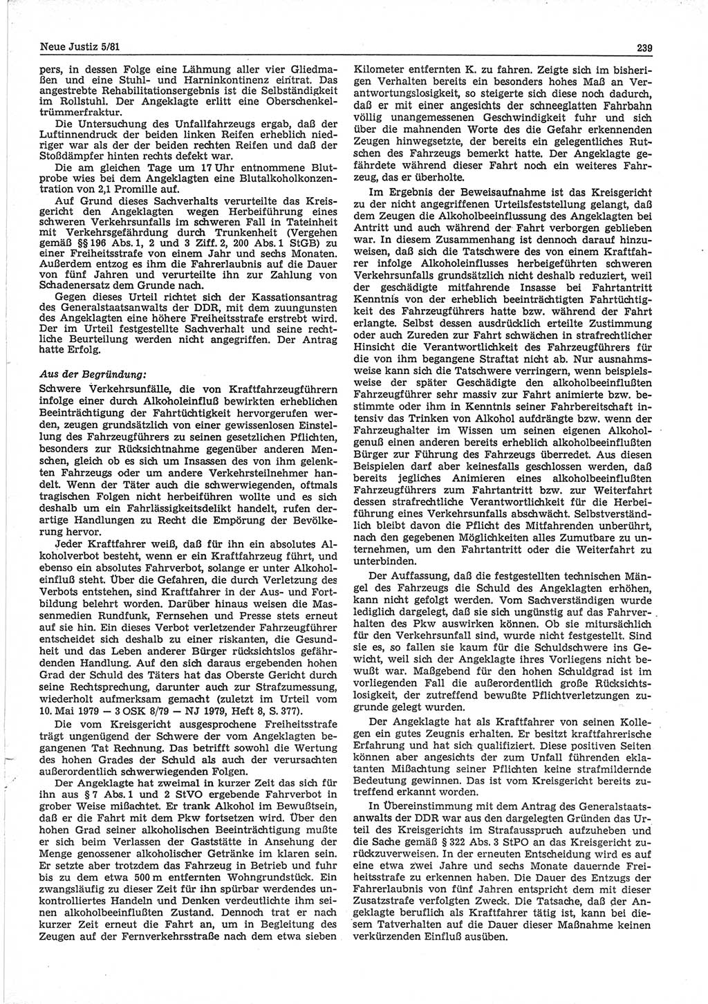 Neue Justiz (NJ), Zeitschrift für sozialistisches Recht und Gesetzlichkeit [Deutsche Demokratische Republik (DDR)], 35. Jahrgang 1981, Seite 239 (NJ DDR 1981, S. 239)